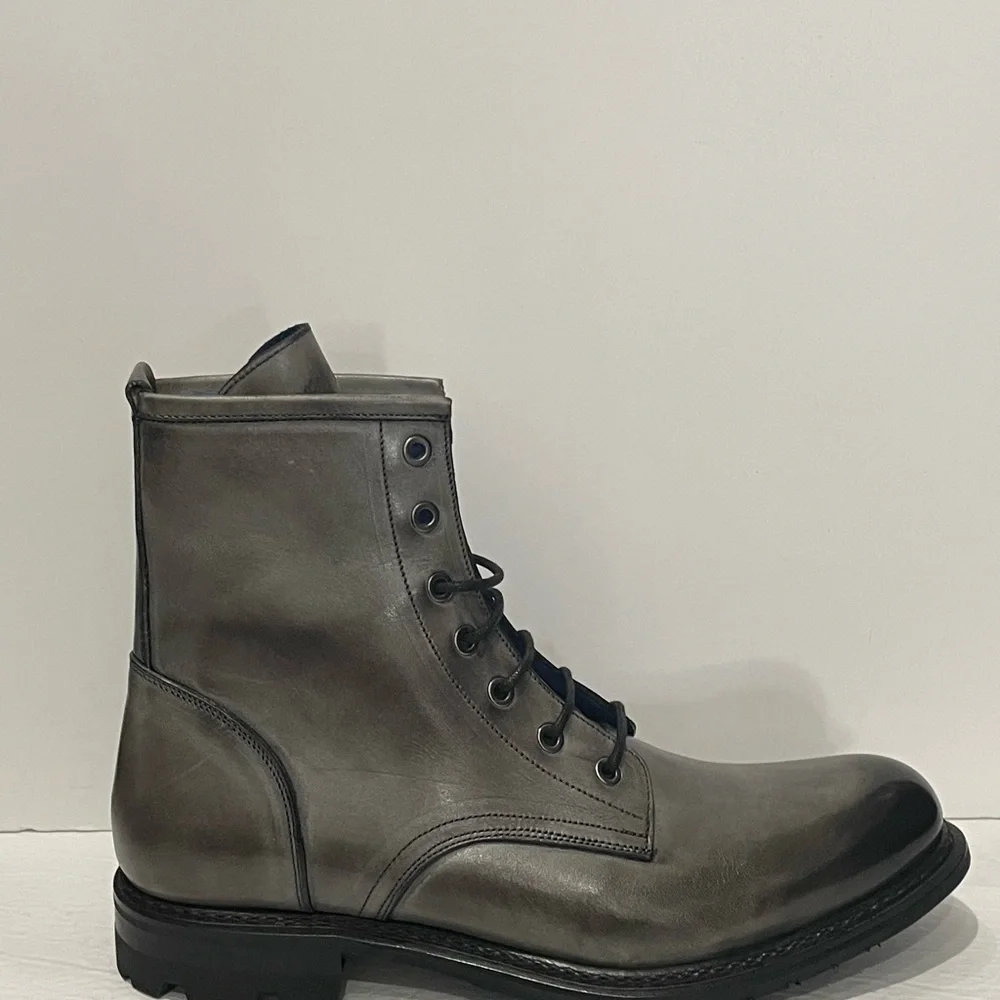 Emilio Franco boot chelsea gray round toe Italian leather black thick sole